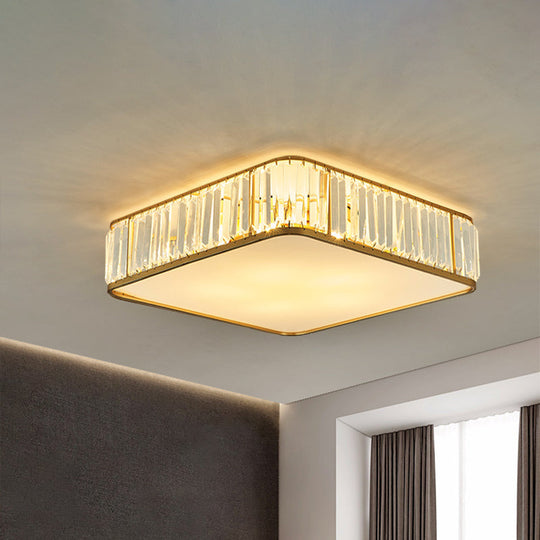 Modern Crystal Flush Ceiling Light - Square Design 3/4/5 Lights Gold Finish