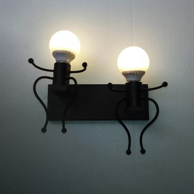 Contemporary Mini People Sconce With Dual-Led Lights For Hallways And Staircases Black
