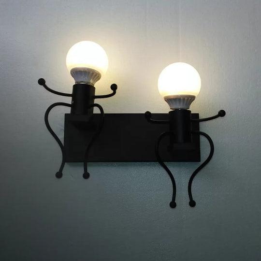 Contemporary Mini People Sconce With Dual-Led Lights For Hallways And Staircases Black