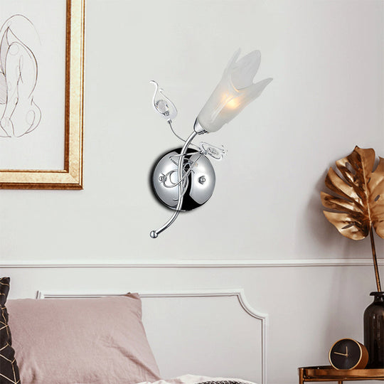 Contemporary Opal Glass Petal Wall Light In Chrome For Bedside