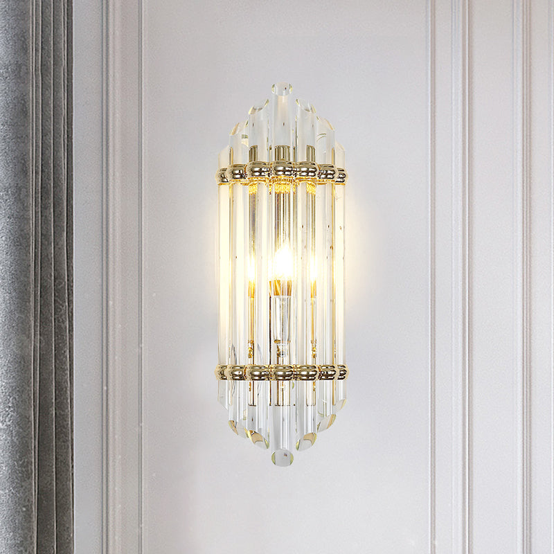 Clear Crystal Pipe Flush Wall Sconce - Mid Century 1 Light For Living Room