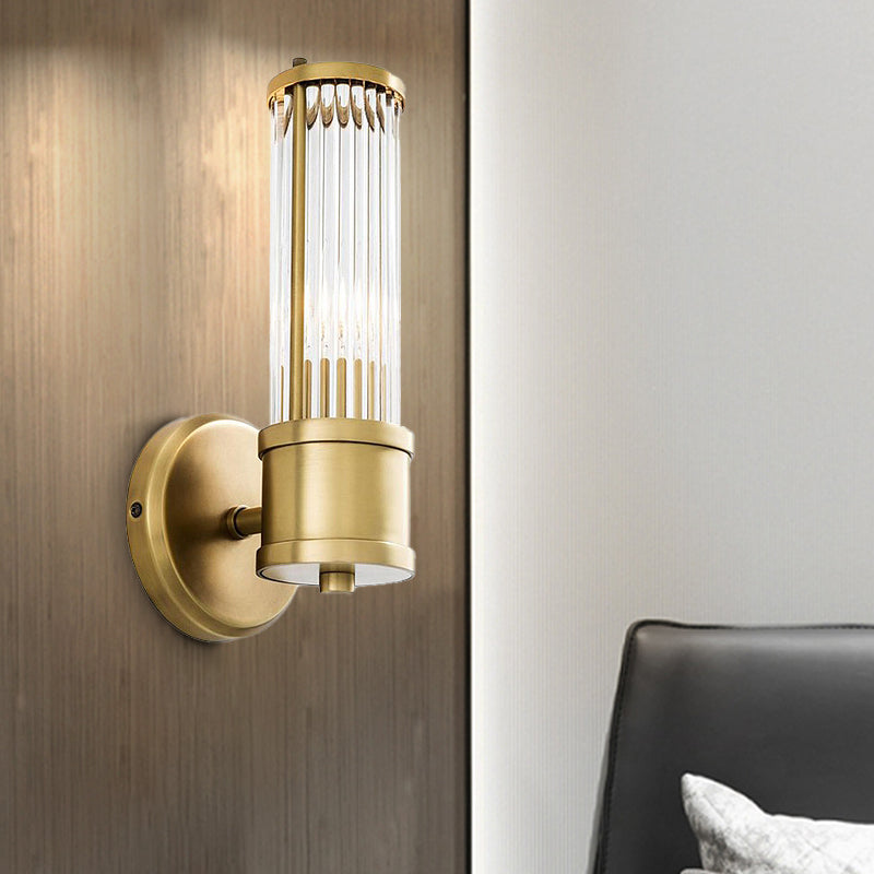 Contemporary Gold Crystal Wall Sconce For Living Room - 1/2 Bulb Cylindrical Design 1 /