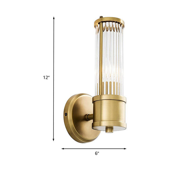 Contemporary Gold Crystal Wall Sconce For Living Room - 1/2 Bulb Cylindrical Design