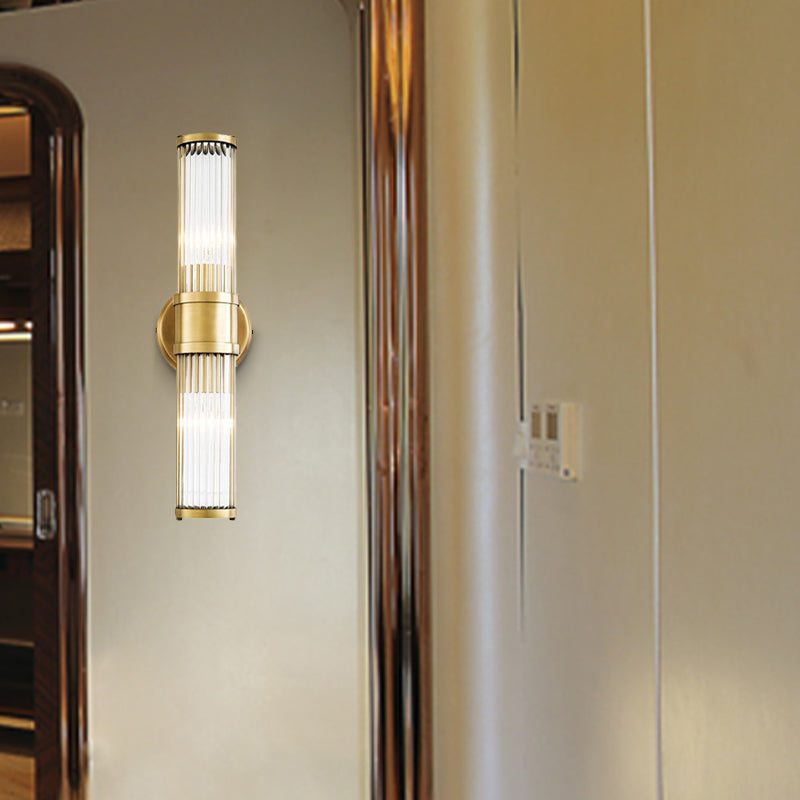 Contemporary Gold Crystal Wall Sconce For Living Room - 1/2 Bulb Cylindrical Design