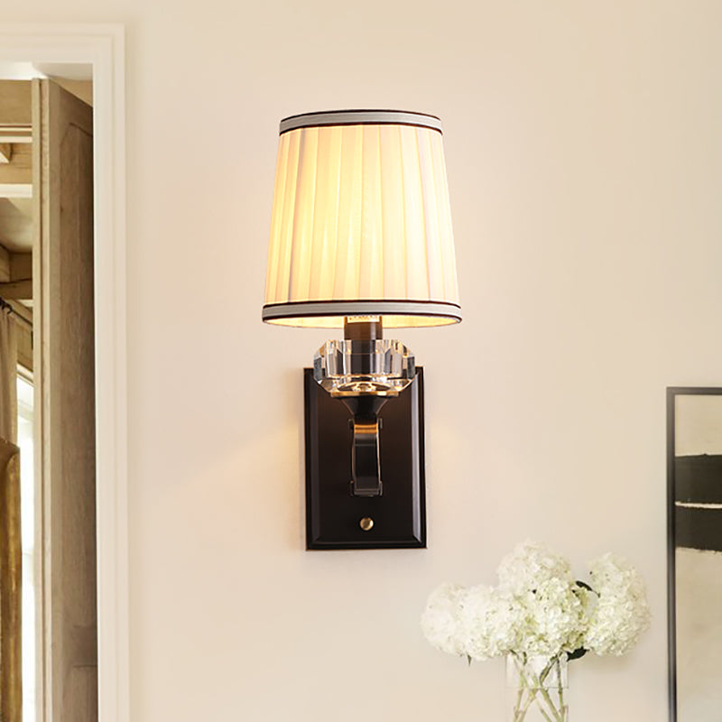 Modern Brass/Black Wall Mount Light With Cone Shade - Contemporary Fabric Sconce Black