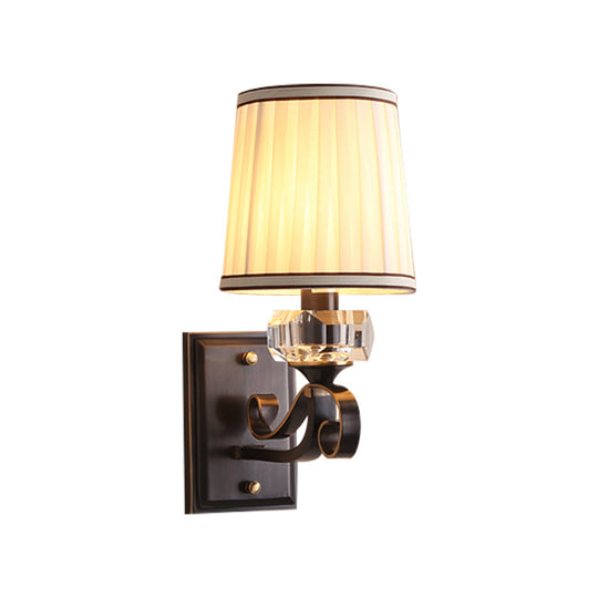 Modern Brass/Black Wall Mount Light With Cone Shade - Contemporary Fabric Sconce