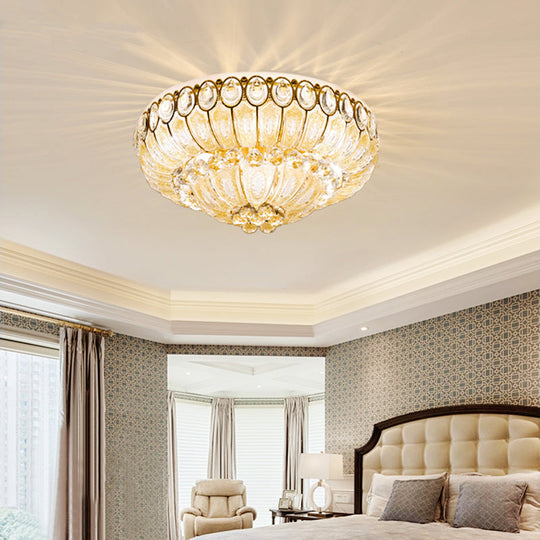 Gold Modernist Crystal Flush Ceiling Light - 21.5/29.5 Inch Wide Bowl Mount Lamp