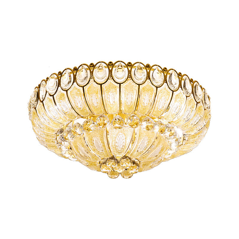 Gold Modernist Crystal Flush Ceiling Light - 21.5/29.5 Inch Wide Bowl Mount Lamp
