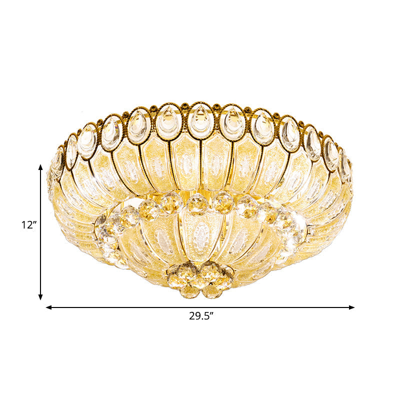 Gold Modernist Crystal Flush Ceiling Light - 21.5/29.5 Inch Wide Bowl Mount Lamp