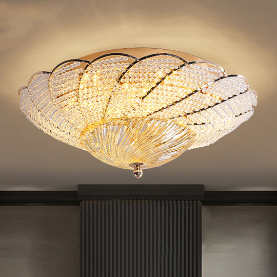 Vintage Scalloped Flush Light With Crystal Beads In Gold - 13’/16.5’/20.5’ W Yellow/White