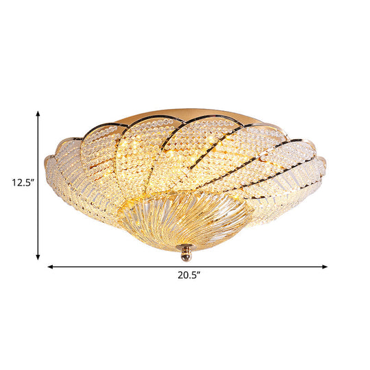 Vintage Scalloped Flush Light With Crystal Beads In Gold - 13’/16.5’/20.5’ W Yellow/White