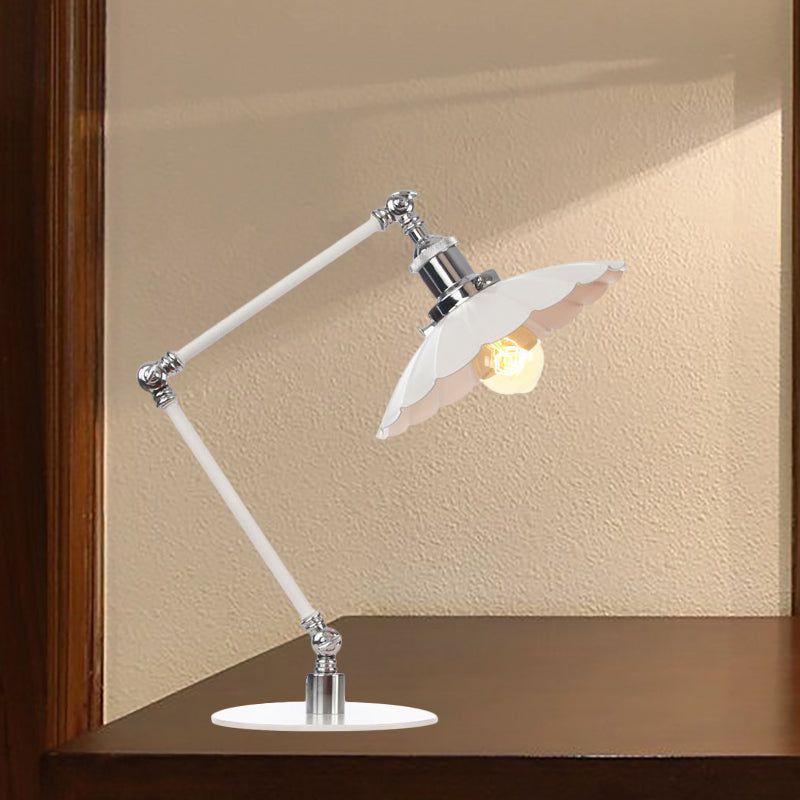 Vintage Adjustable Reading Lamp - Conical Desk Light White Metal 1 Stylish Design 8 Length Arm