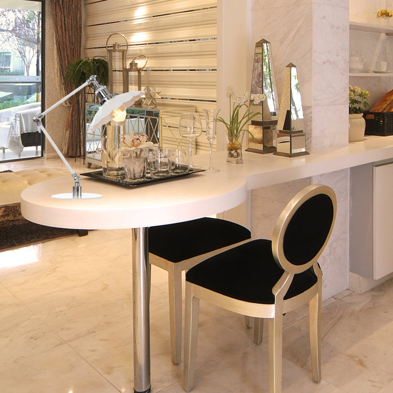 Vintage Adjustable Reading Lamp - Conical Desk Light White Metal 1 Stylish Design 8 Length Arm