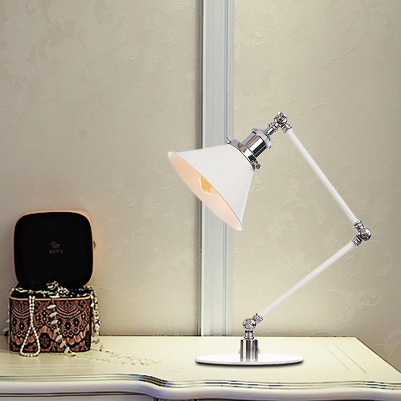 Vintage Adjustable Reading Lamp - Conical Desk Light White Metal 1 Stylish Design 8 Length Arm
