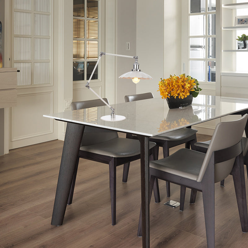 Vintage Adjustable Reading Lamp - Conical Desk Light White Metal 1 Stylish Design 8 Length Arm