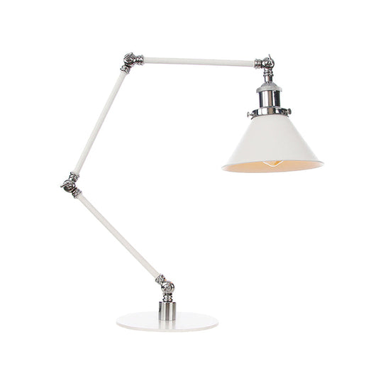 Vintage Adjustable Reading Lamp - Conical Desk Light White Metal 1 Stylish Design 8 Length Arm