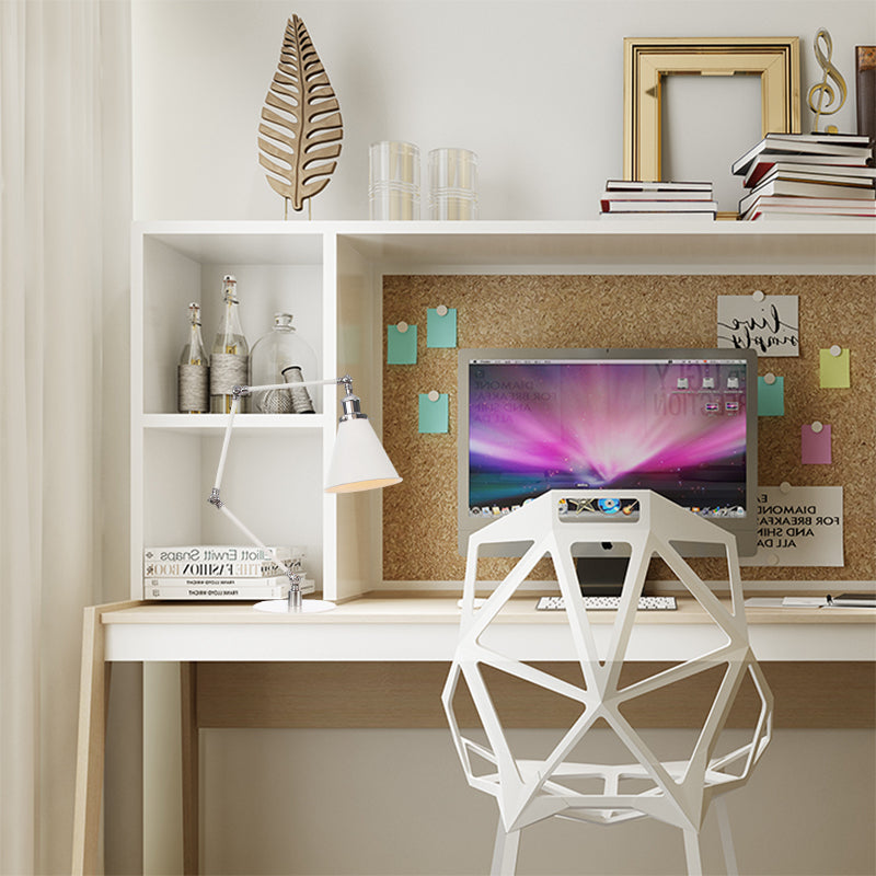 Vintage Adjustable Reading Lamp - Conical Desk Light White Metal 1 Stylish Design 8 Length Arm