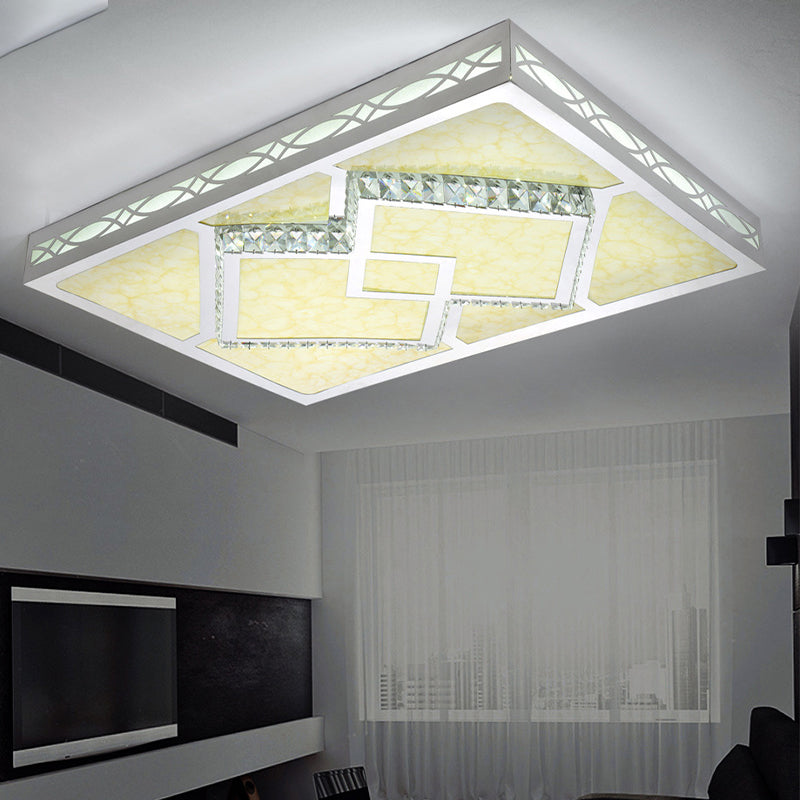 Contemporary Led Flush Mount Lamp - Rectangle Shape White Acrylic Ceiling Fixture For Living Room 3
