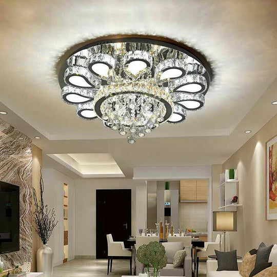Led Living Room Ceiling Mounted Fixture With Chrome Finish And Flower Crystal Shade -