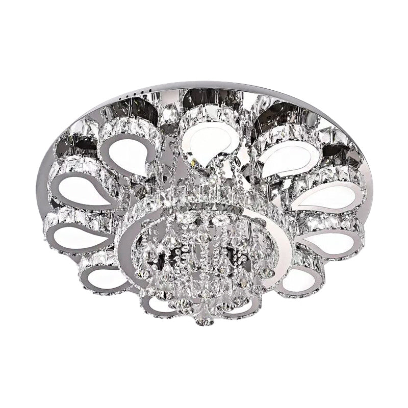 Led Living Room Ceiling Mounted Fixture With Chrome Finish And Flower Crystal Shade - 18/23.5/31.5