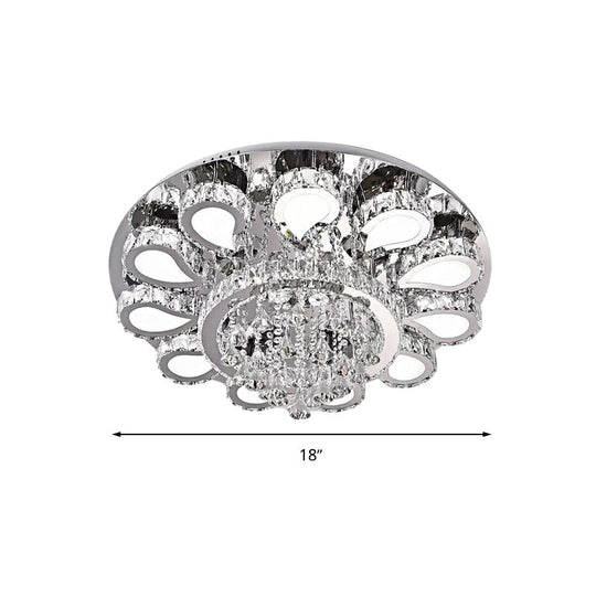 Led Living Room Ceiling Mounted Fixture With Chrome Finish And Flower Crystal Shade - 18/23.5/31.5