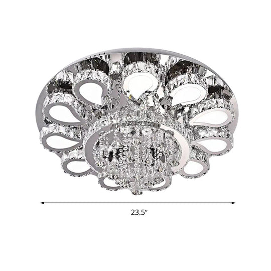 Led Living Room Ceiling Mounted Fixture With Chrome Finish And Flower Crystal Shade -