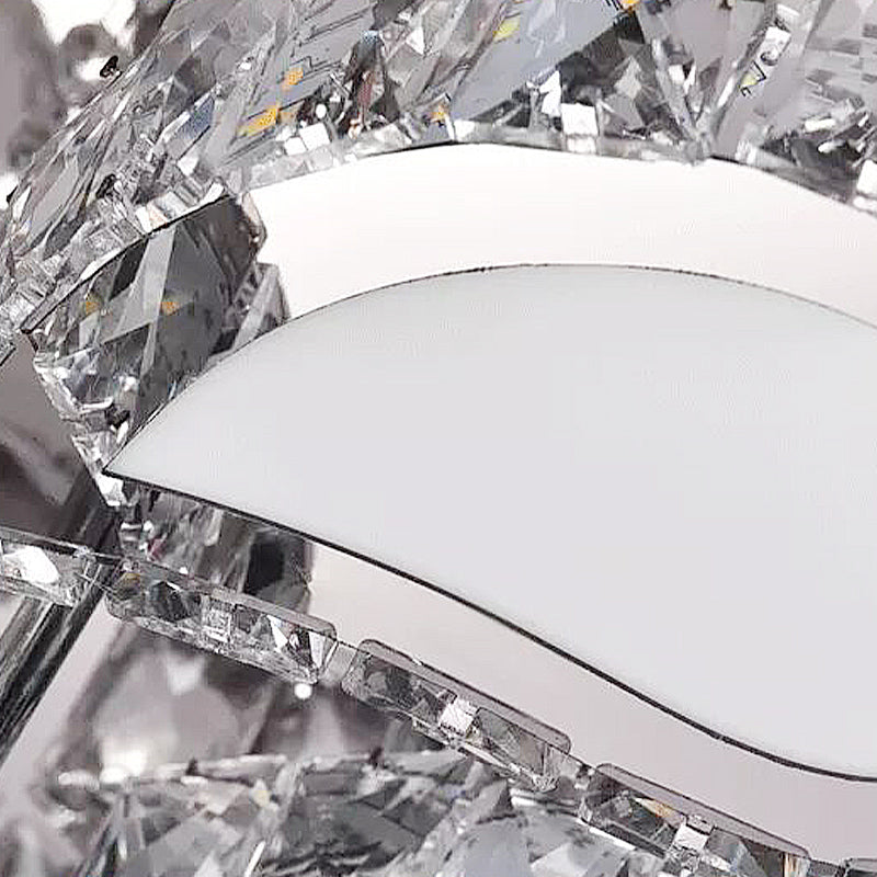 Led Living Room Ceiling Mounted Fixture With Chrome Finish And Flower Crystal Shade - 18/23.5/31.5