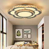 Contemporary Crystal Flush Mount Lamp: Floral Living Room Led Light Fixture In Warm/White -