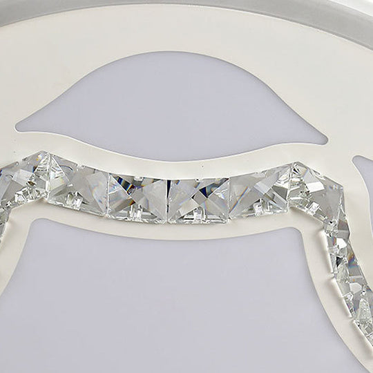 Contemporary White Led Flush Mount Ceiling Light With Remote Control Dimming - Floral Pattern 3