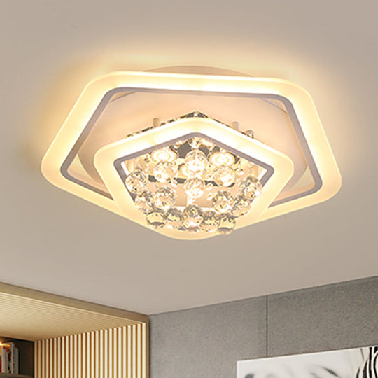 Modern White Crystal Ball Flush Mount Light - Led Ceiling Fixture (19.5/23.5/27.5 Wide) In