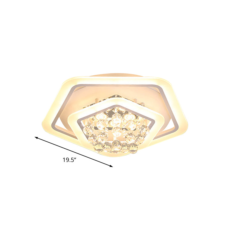Modern White Crystal Ball Flush Mount Light - Led Ceiling Fixture (19.5’/23.5’/27.5’ Wide) In