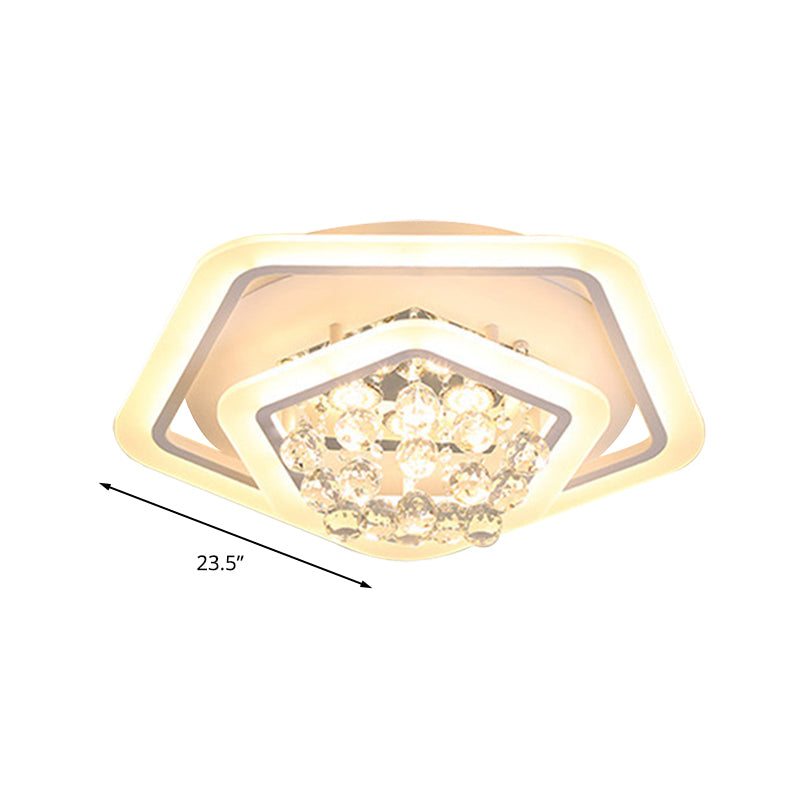 Modern White Crystal Ball Flush Mount Light - Led Ceiling Fixture (19.5/23.5/27.5 Wide) In