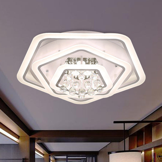 Modern White Crystal Ball Flush Mount Light - Led Ceiling Fixture (19.5/23.5/27.5 Wide) In