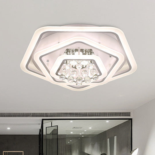 Modern White Crystal Ball Flush Mount Light - Led Ceiling Fixture (19.5’/23.5’/27.5’ Wide) In