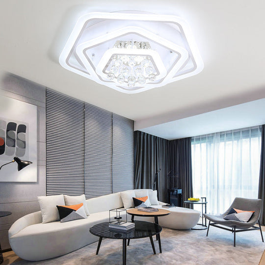 Modern White Crystal Ball Flush Mount Light - Led Ceiling Fixture (19.5/23.5/27.5 Wide) In