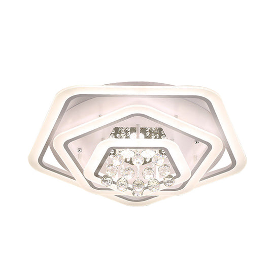 Modern White Crystal Ball Flush Mount Light - Led Ceiling Fixture (19.5’/23.5’/27.5’ Wide) In