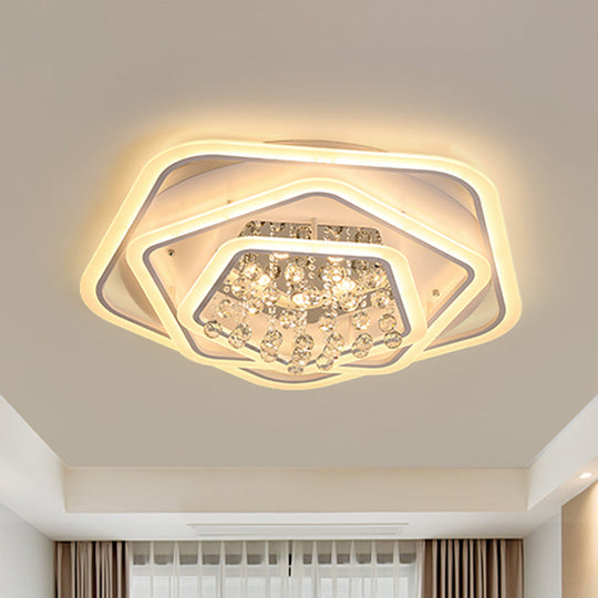 Modern White Crystal Ball Flush Mount Light - Led Ceiling Fixture (19.5/23.5/27.5 Wide) In