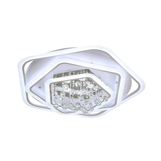 Modern White Crystal Ball Flush Mount Light - Led Ceiling Fixture (19.5/23.5/27.5 Wide) In