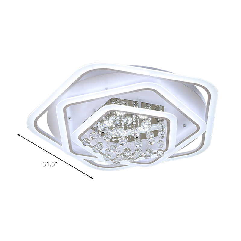 Modern White Crystal Ball Flush Mount Light - Led Ceiling Fixture (19.5/23.5/27.5 Wide) In