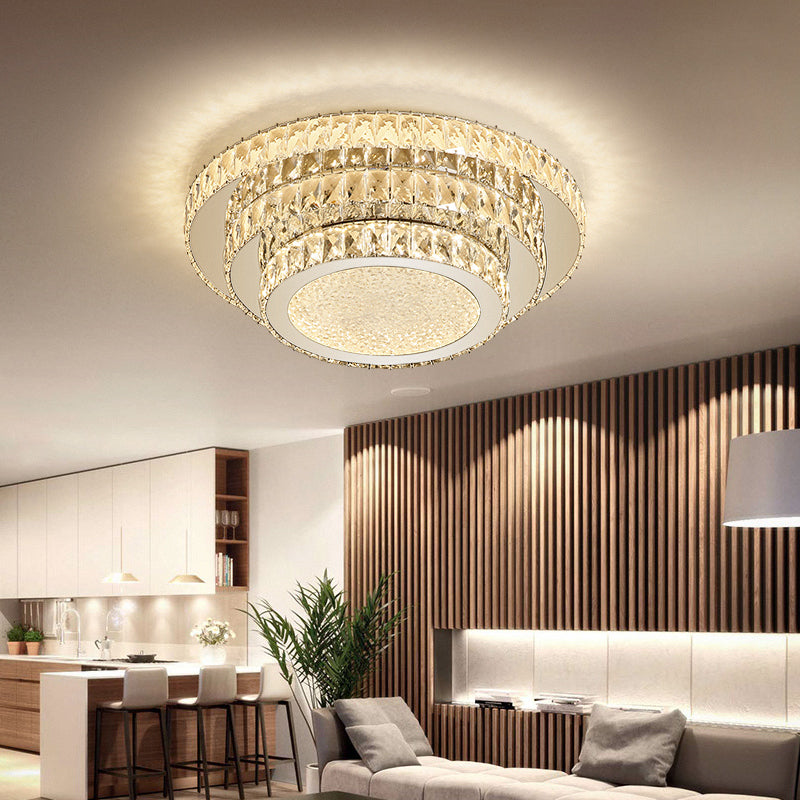 Modern White Led Flush Light Fixture - 18/21.5 Three-Tiered Design / 18 Remote Control Stepless