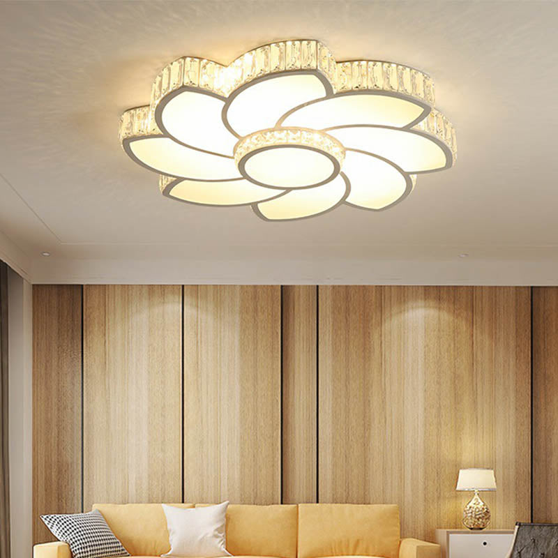 Contemporary Crystal Floral Led Flush Light For Bedroom - 23.5’/31.5’/39’ White 3 Colors