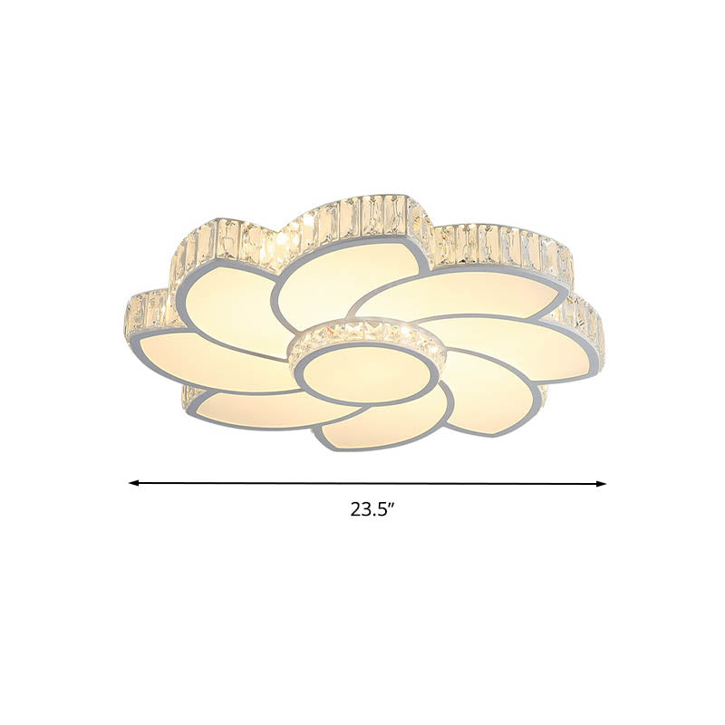 Contemporary Crystal Floral Led Flush Light For Bedroom - 23.5/31.5/39 White 3 Colors Remote Control