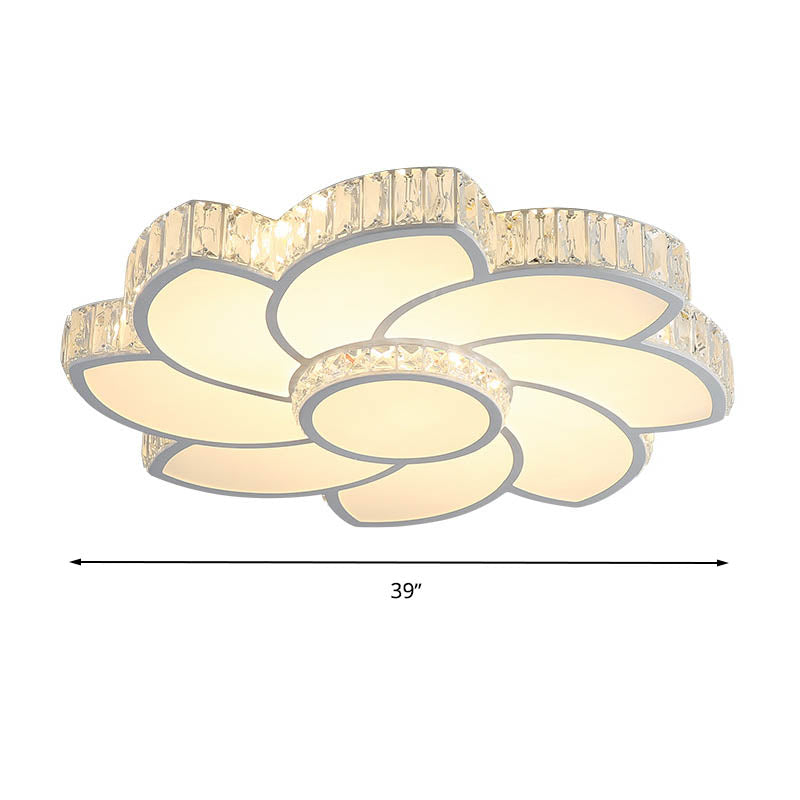 Contemporary Crystal Floral Led Flush Light For Bedroom - 23.5/31.5/39 White 3 Colors Remote Control