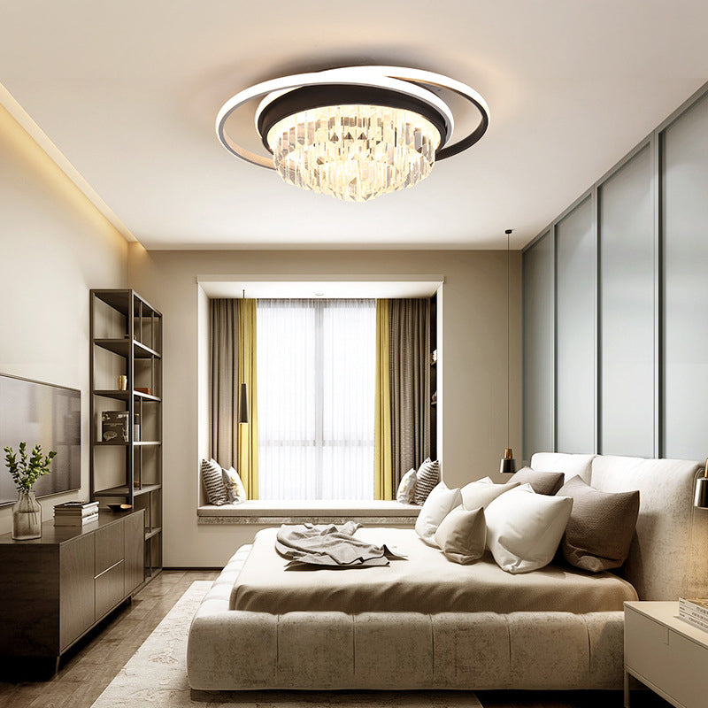 Simple Crystal Led Circular Living Room Flush Light - 18’/23.5’/31.5’ W White Light/Remote
