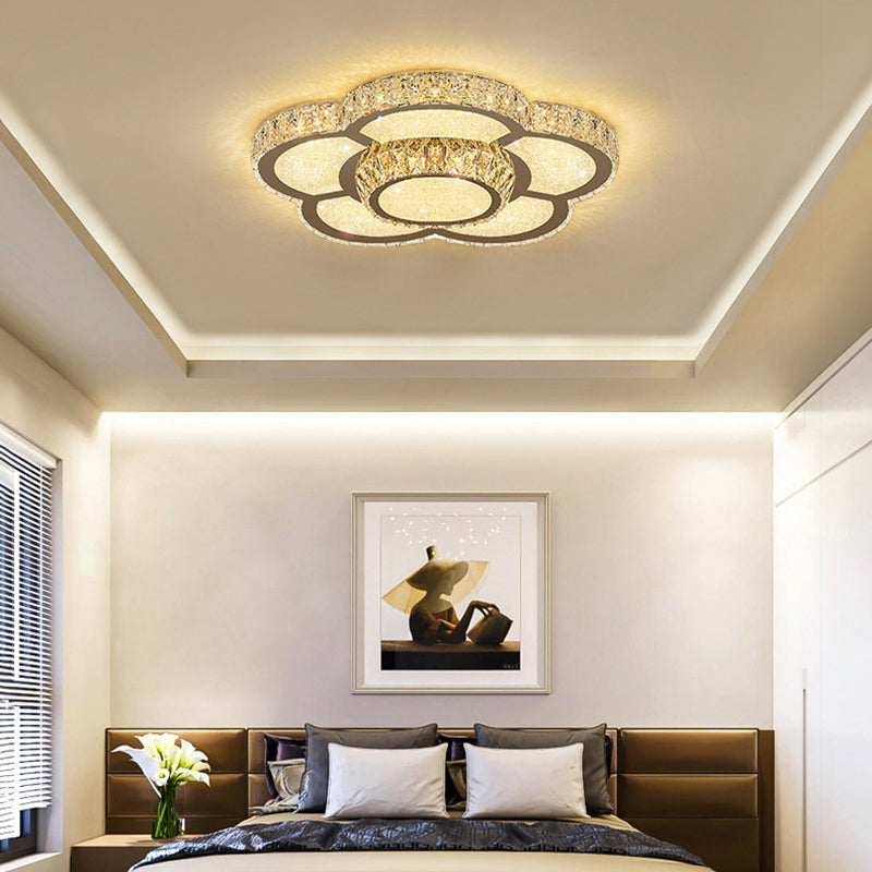 Modern White Clear Crystal Glass Flower Flush Mount Led Ceiling Light - 14’/18’/23.5’
