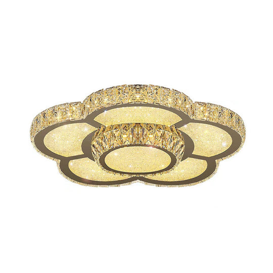 Modern White Clear Crystal Glass Flower Flush Mount Led Ceiling Light - 14’/18’/23.5’