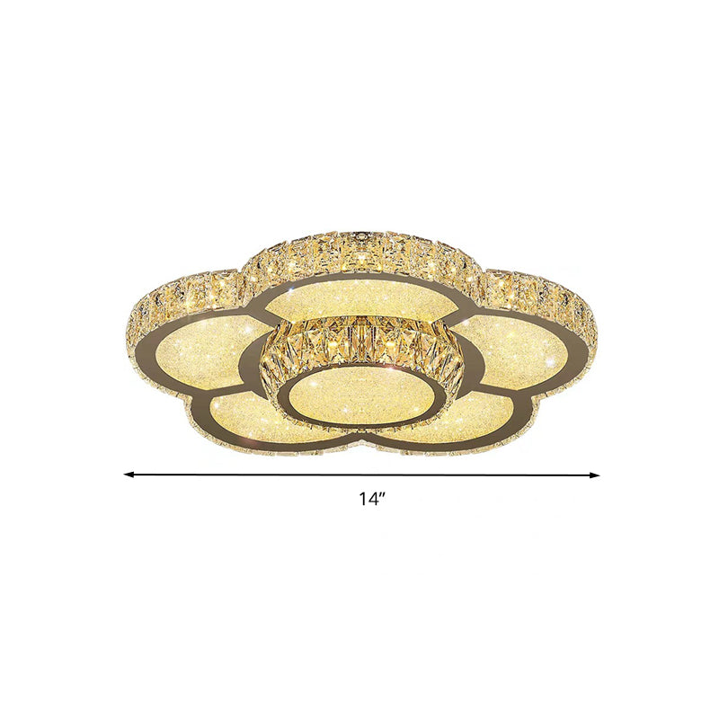 Modern White Clear Crystal Glass Flower Flush Mount Led Ceiling Light - 14/18/23.5 Warm/White Remote