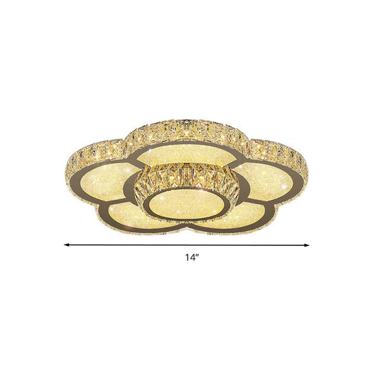 Modern White Clear Crystal Glass Flower Flush Mount Led Ceiling Light - 14/18/23.5 Warm/White Remote