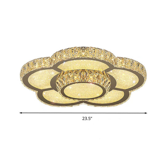 Modern White Clear Crystal Glass Flower Flush Mount Led Ceiling Light - 14/18/23.5 Warm/White Remote