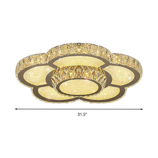 Modern White Clear Crystal Glass Flower Flush Mount Led Ceiling Light - 14/18/23.5 Warm/White Remote